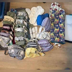 Reusable Kids Cloth Diaper and Insert Set - Blue, Green, Yellow Mix